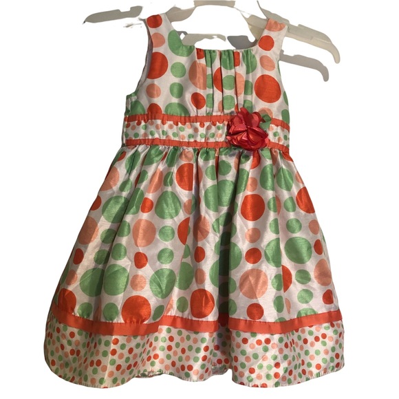Other - 4T polka dots ribbon flower satin dress party Easter Spring Summer Church